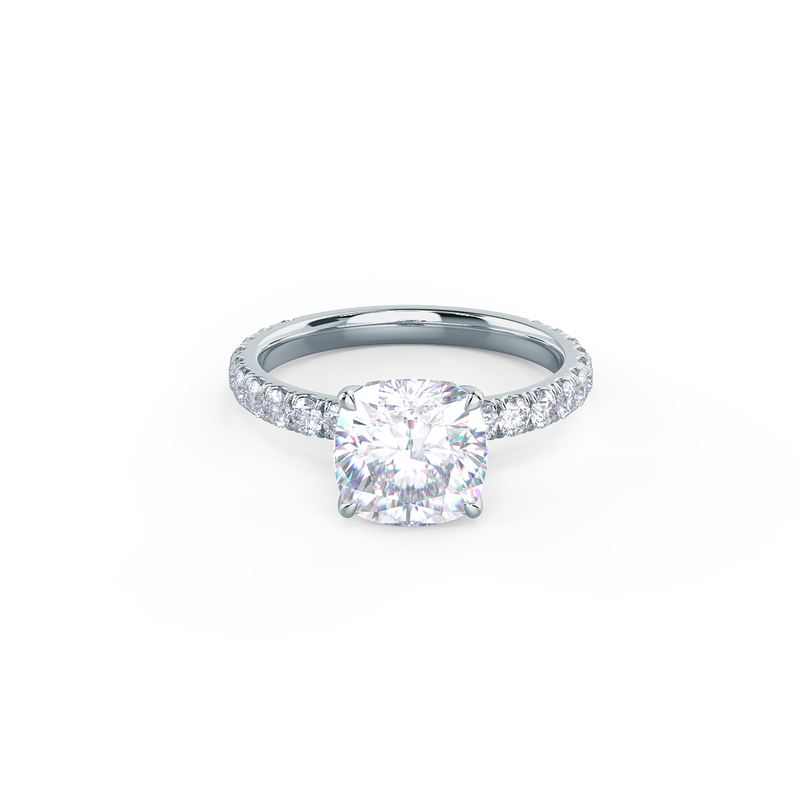 1.75CT Cushion Moissanite Solitaire Pave Setting Engagement Ring