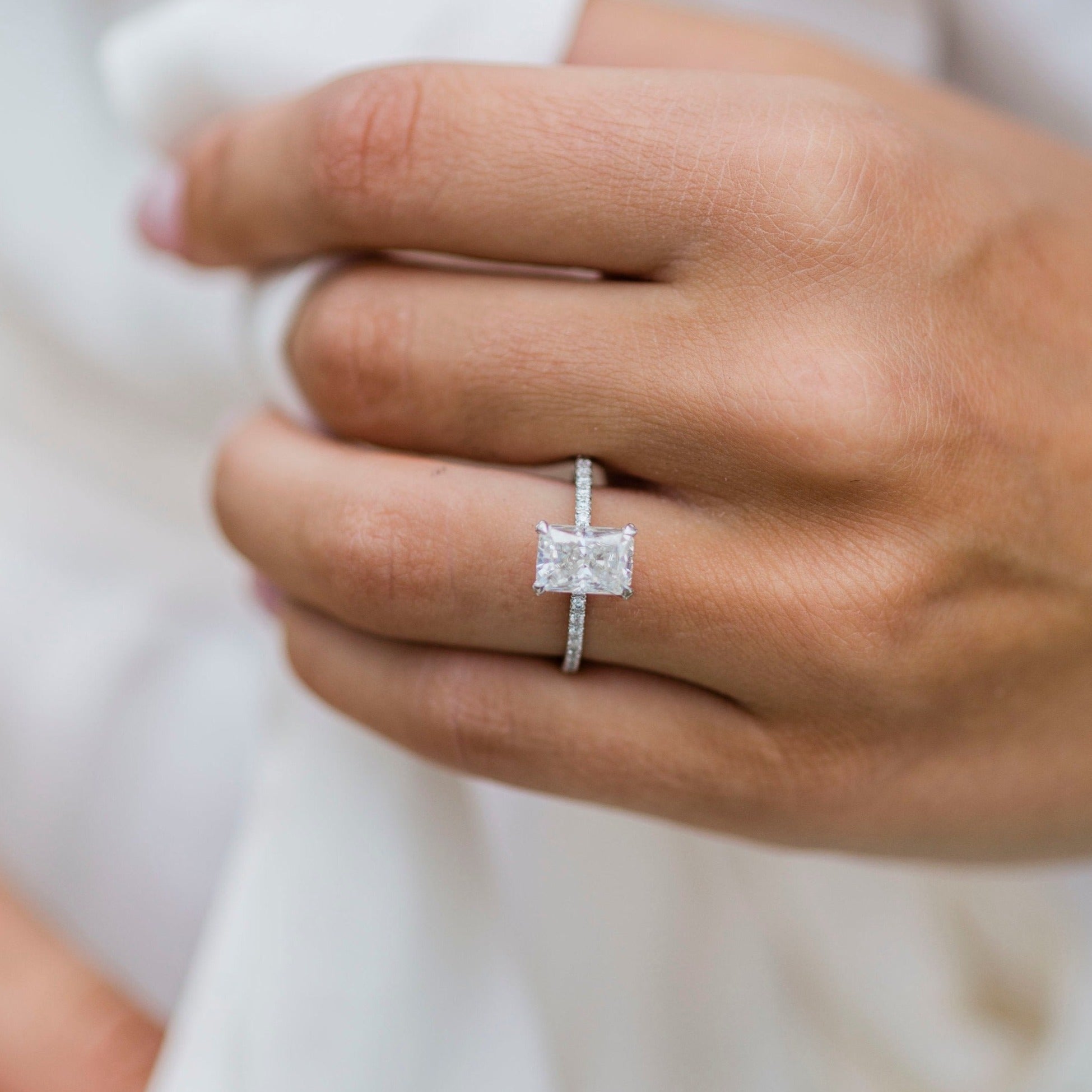 2.0CT Radiant Cut Moissanite Hidden Halo Engagement Ring