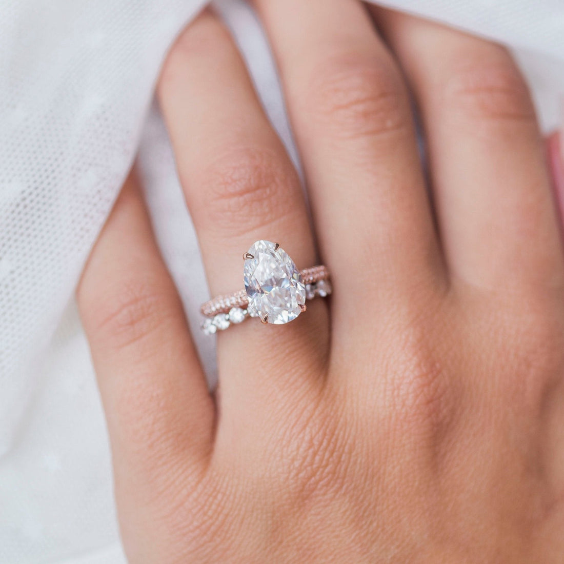 3.20CT Oval Cut Moissanite Solitaire Pave Setting Engagement Ring