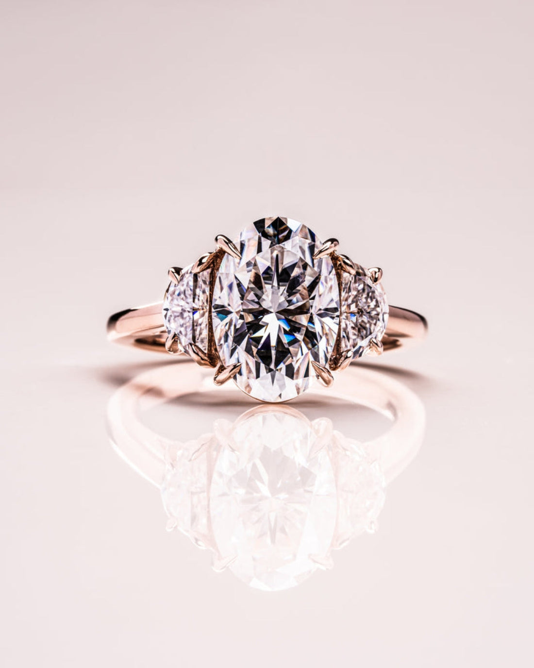 1.0 - 3.0 CT Oval CVD Diamond Three Stones Engagement Ring