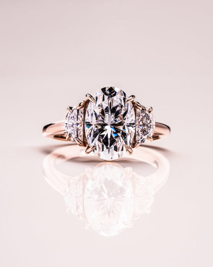 1.0 - 3.0 CT Oval CVD Diamond Three Stones Engagement Ring