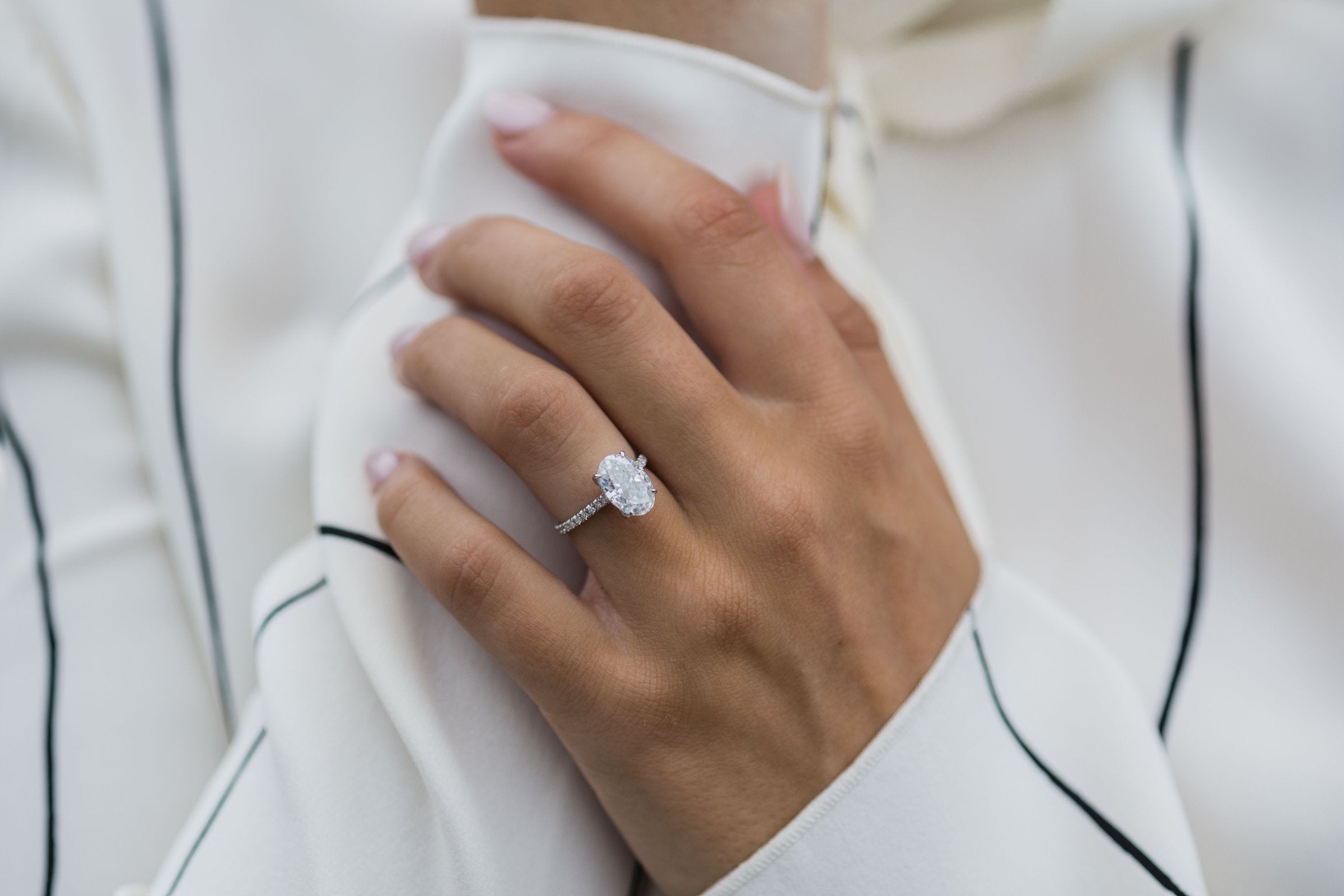 2.90CT Oval Moissanite Hidden Halo Pave Setting Engagement Ring