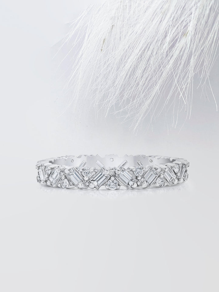 Baguette & Round Cut Moissanite Cluster Diamond Wedding Band