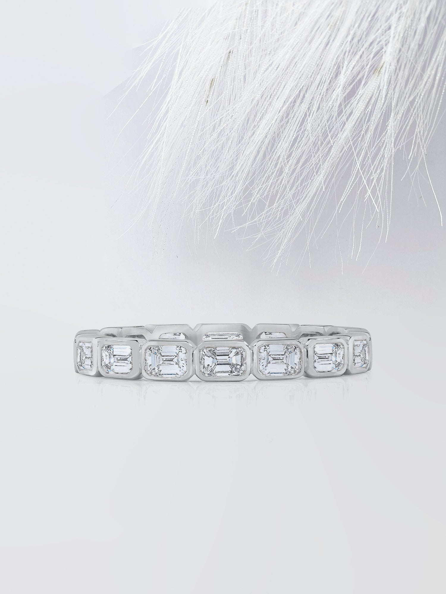 Bezel Set Emerald Cut Moissanite Eternity Diamond Wedding Band