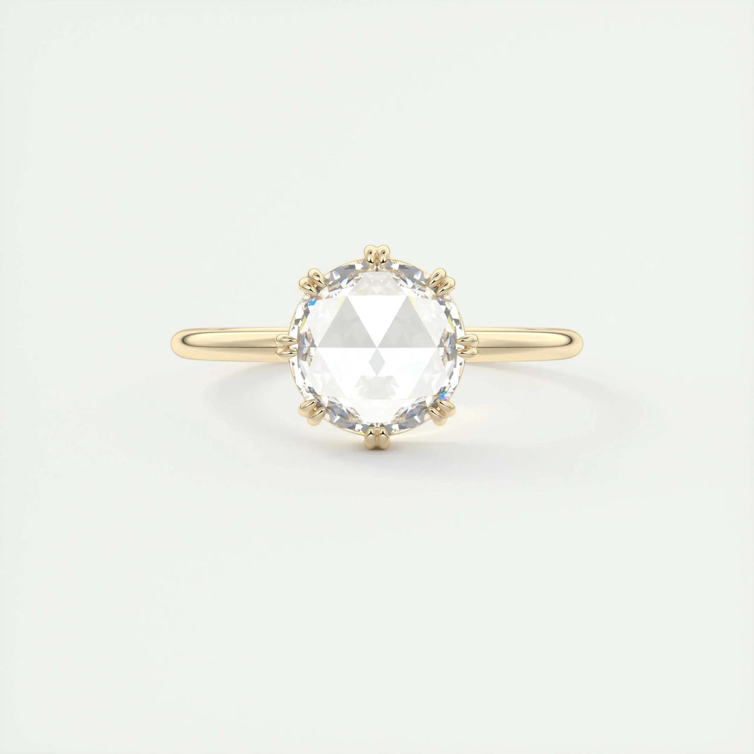 1.85 Ct Rose Cut Solitaire Full Bezel Moissanite Diamond  Engagement Ring