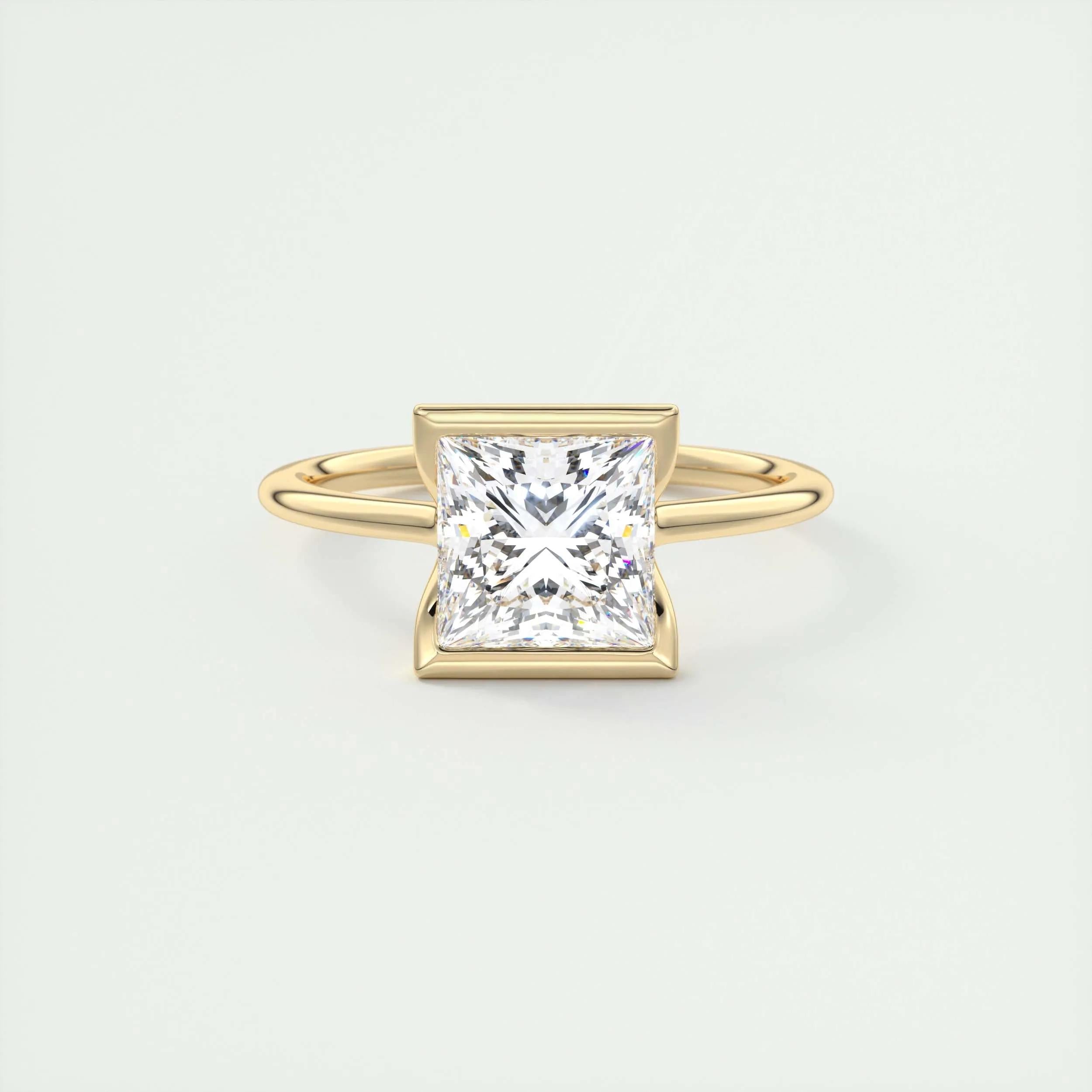 2.0 Ct Princess Half Bezel Solitaire Moissanite Diamond Engagement Ring