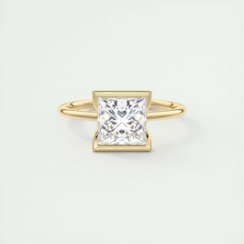 2.0 Ct Princess Half Bezel Solitaire Moissanite Diamond Engagement Ring