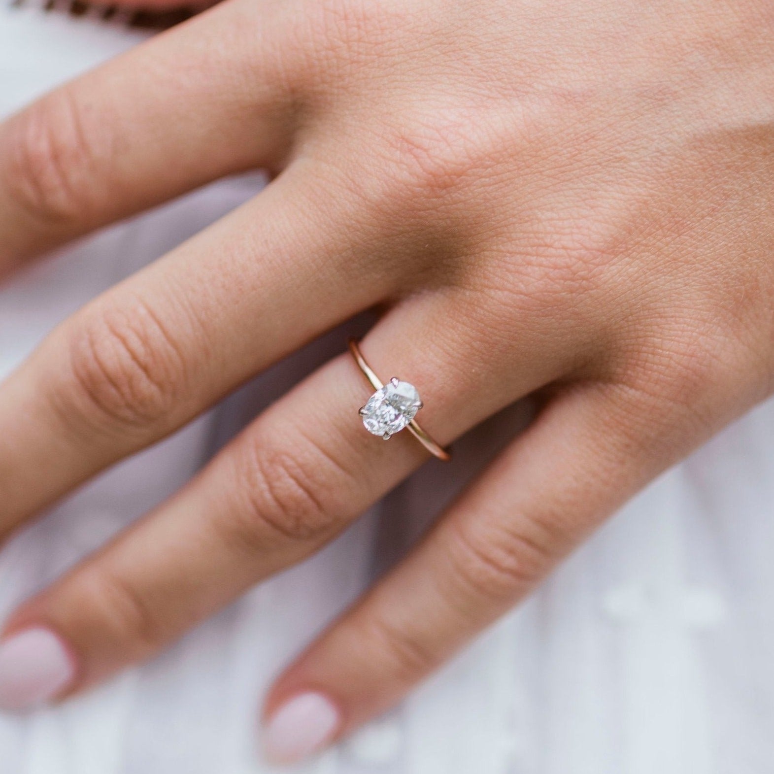 1.33CT Oval Hidden Halo 4 Prong Moissanite Engagement Ring