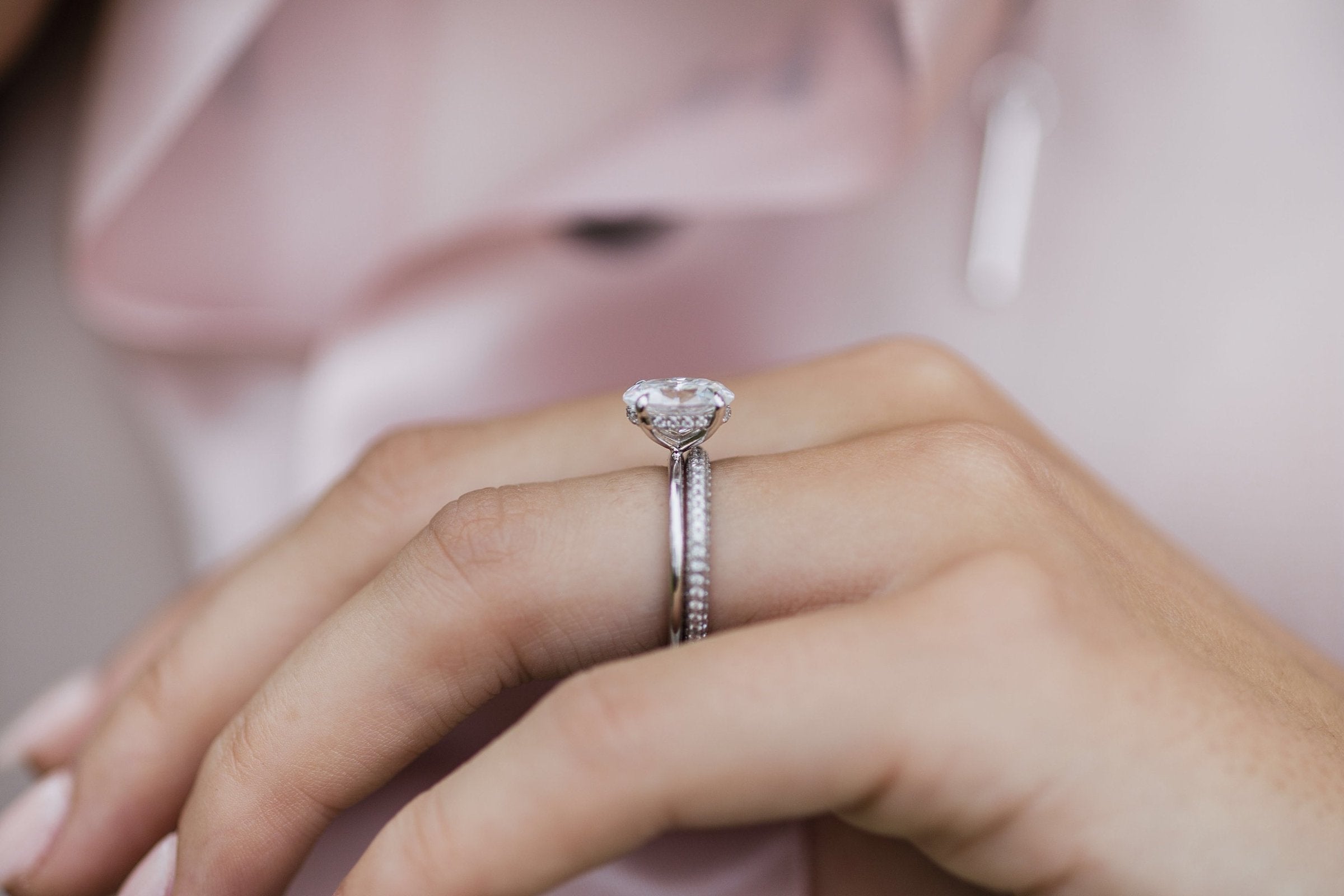 2.10CT Oval Moissanite Solitaire Engagement Ring With Hidden Halo Setting