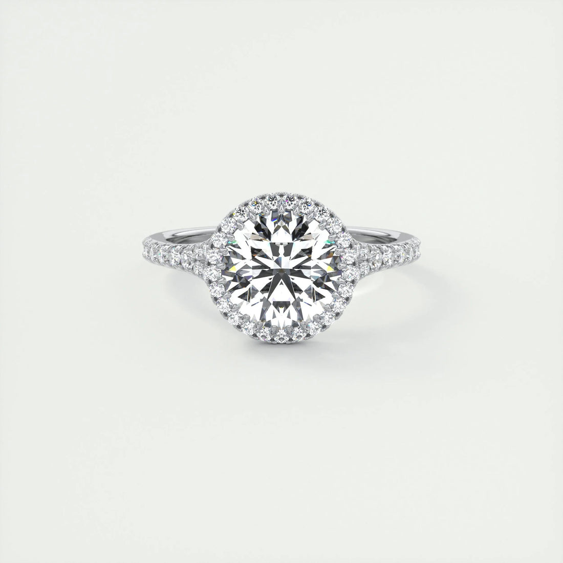 3.05 Ct Round Halo Cathedral Moissanite Diamond Engagement Ring