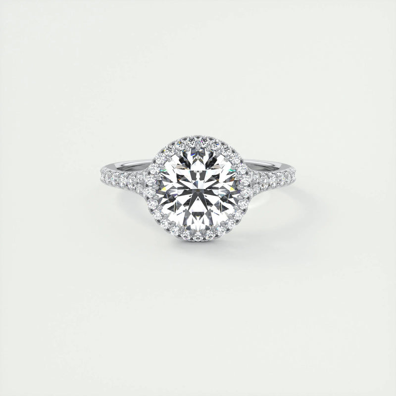 3.05 Ct Round Halo Cathedral Moissanite Diamond Engagement Ring