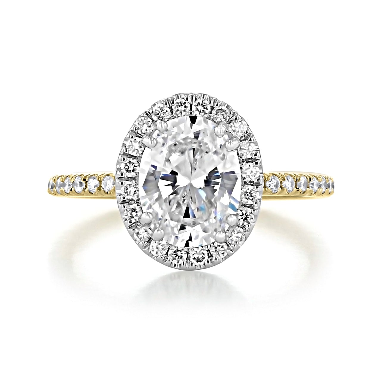 1.93CT Oval Cut Moissanite Halo Two Tone Engagement Ring
