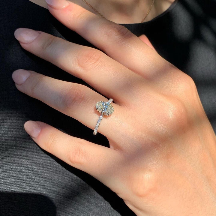 1.33CT Oval Cut Hidden Halo Moissanite Solitaire Engagement Ring