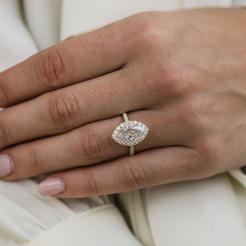 1.75 CT Marquise Cut Halo Moissanite Engagement Ring With Pave Setting