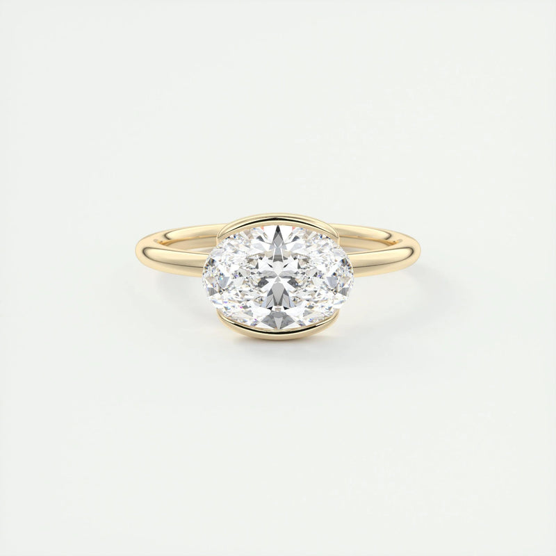 2.0 Ct Oval East West Half Bezel Solitaire Moissanite Diamond Engagement Ring