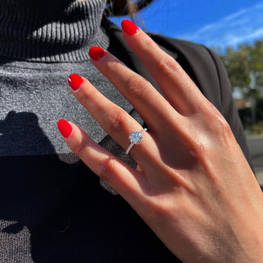 1.50CT Round Cut Moissanite Solitaire Pave Setting Engagement Ring