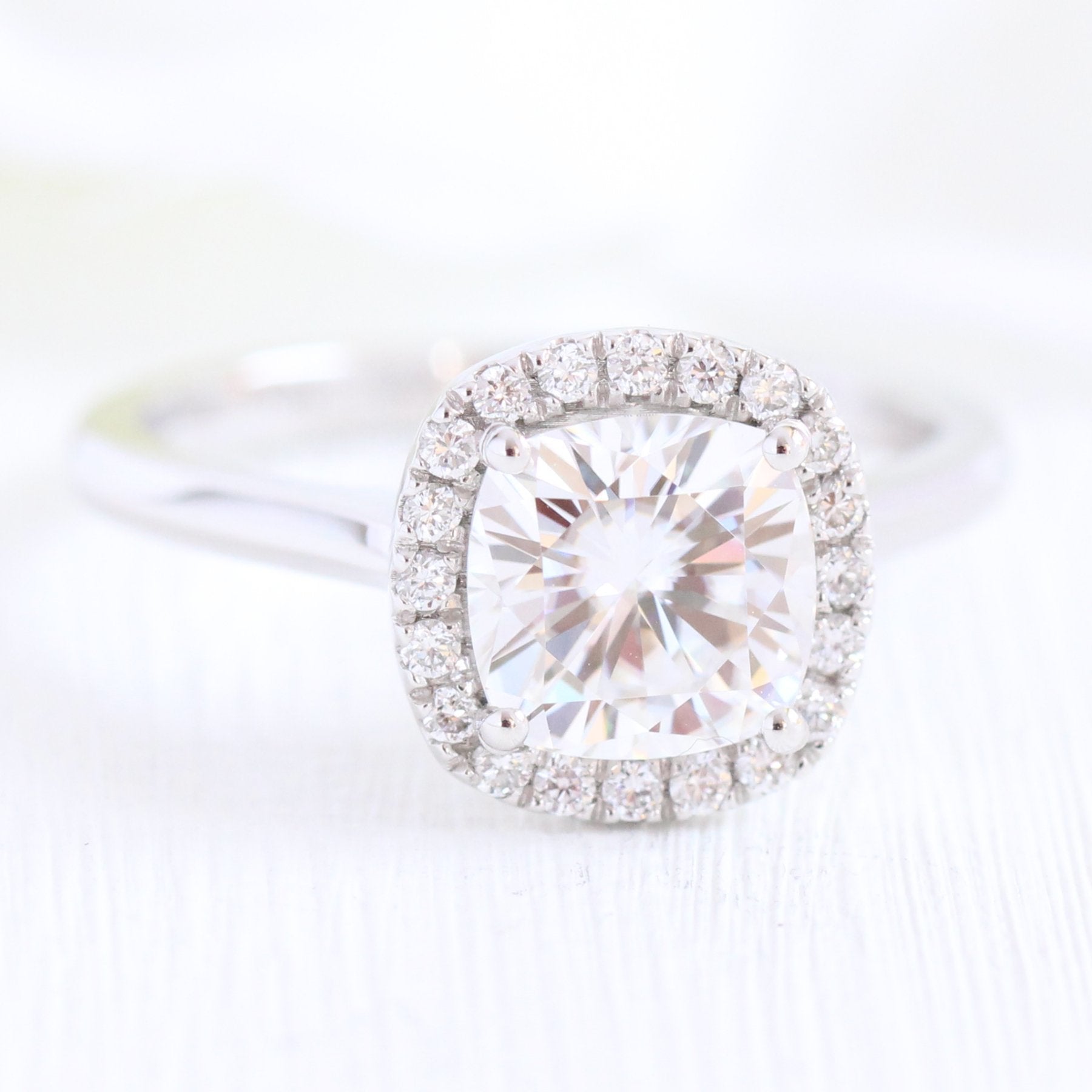 1.65CT Cushion Cut Moissanite Halo Engagement Ring