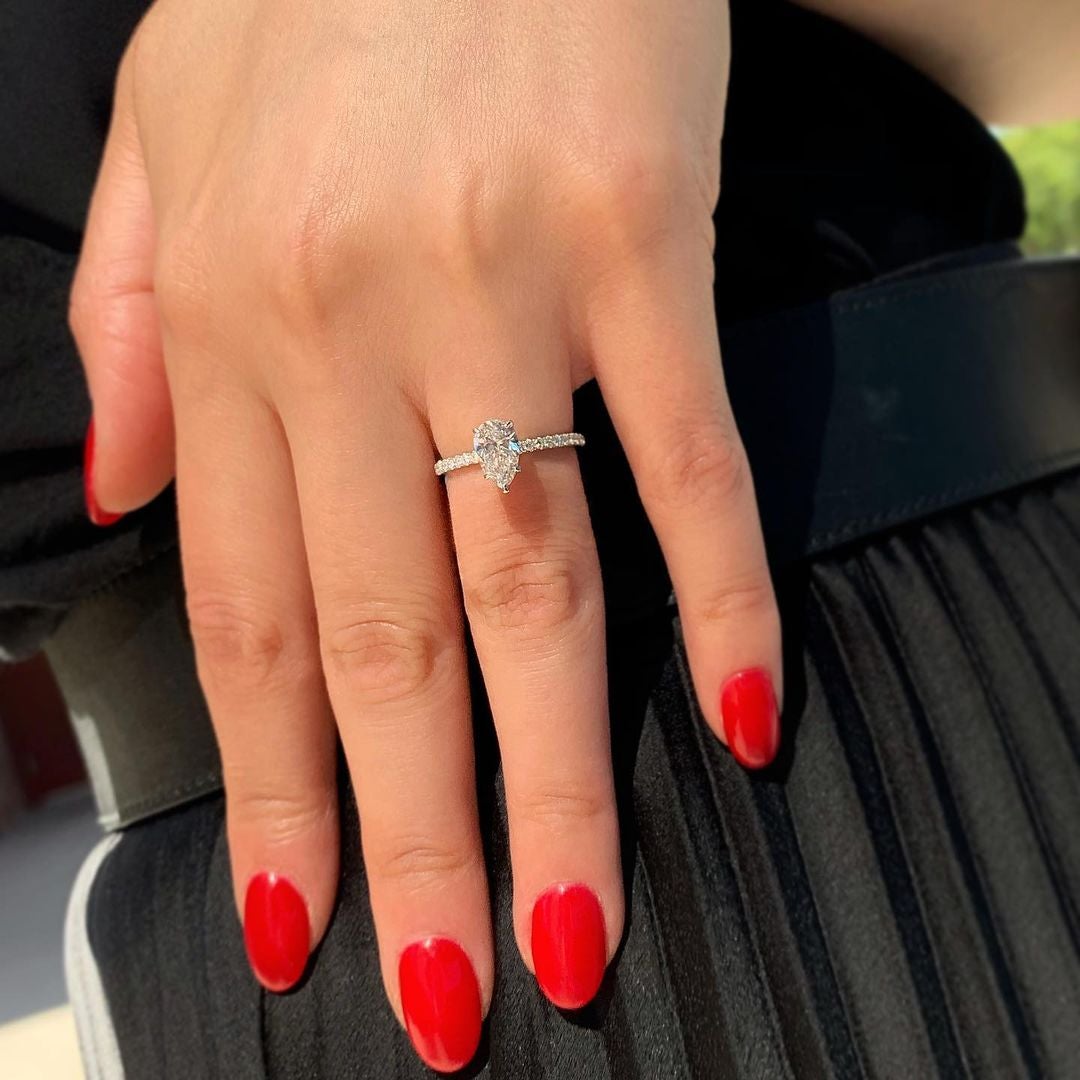 0.94CT Pear Cut Moissanite Solitaire Style Engagement Ring
