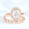 1.56 Ct Oval Cut Moissanite Halo Bridal Ring Set