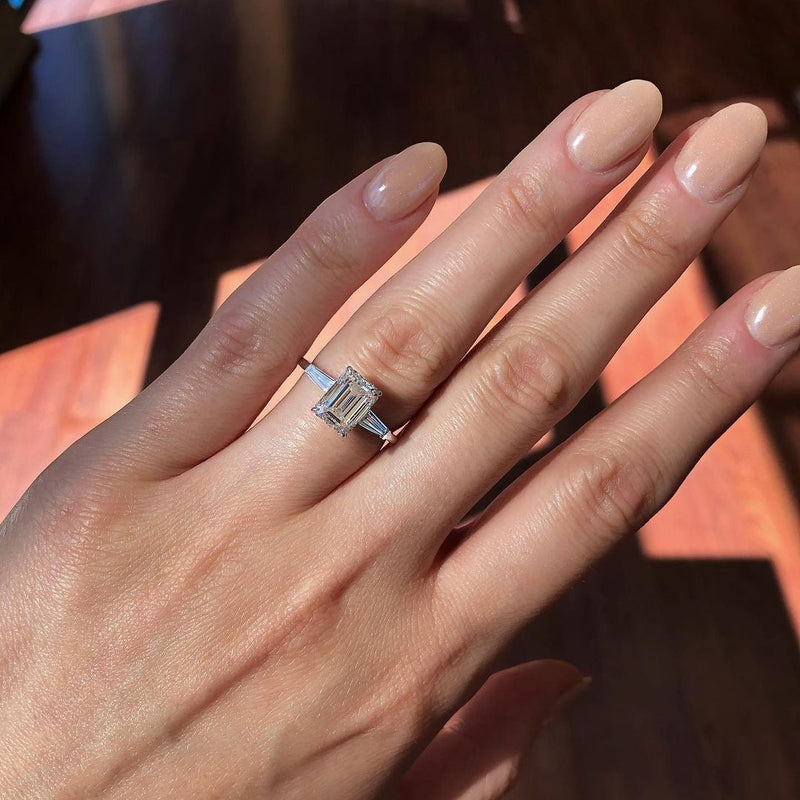 2.30CT Emerald Moissanite 3 Stones Engagement Ring