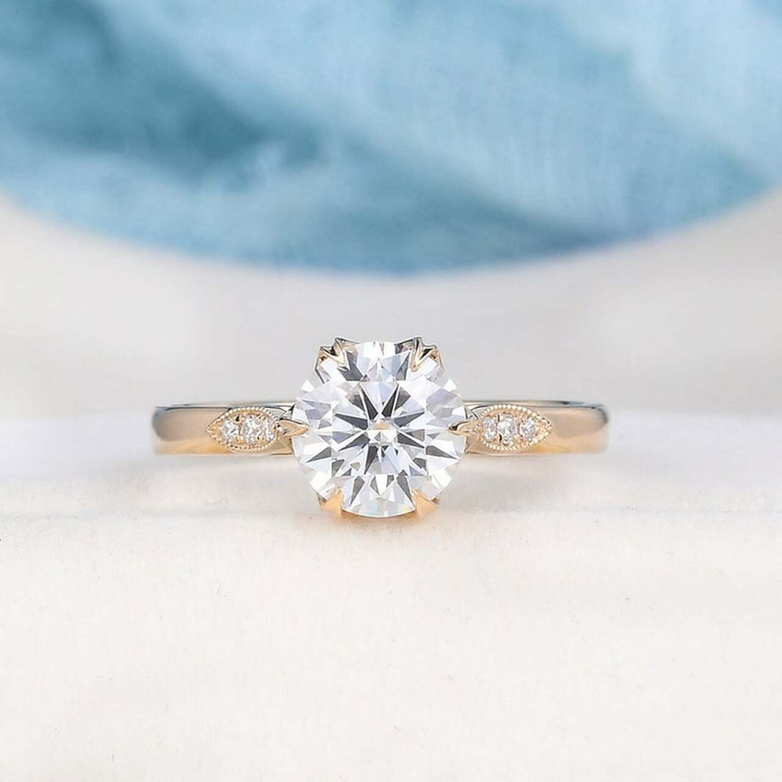 1.50CT Round Cut Moissanite Yellow Gold Engagement Ring