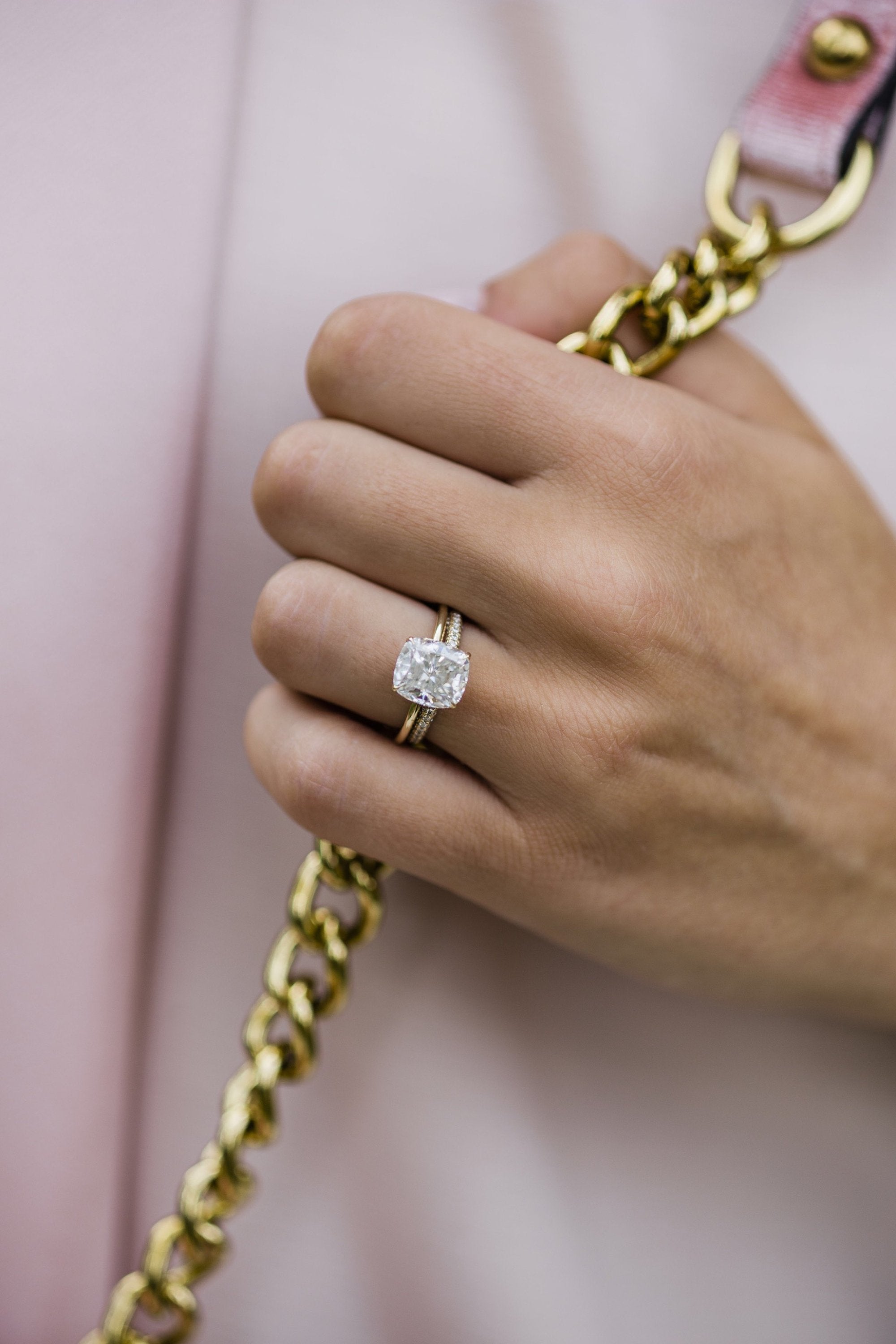 3.0CT Cushion Moissanite Solitaire Hidden Halo Setting Engagement Ring