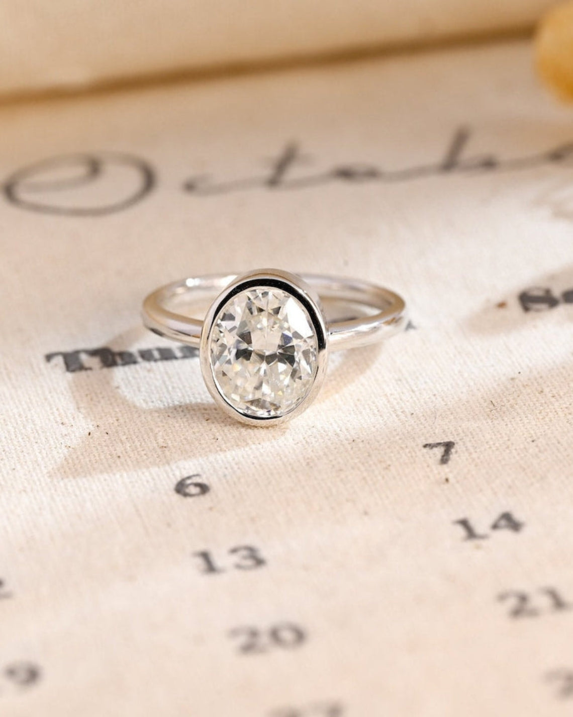 1.0-3.0 CT Oval CVD Diamond Bezel Solitaire Engagement Ring