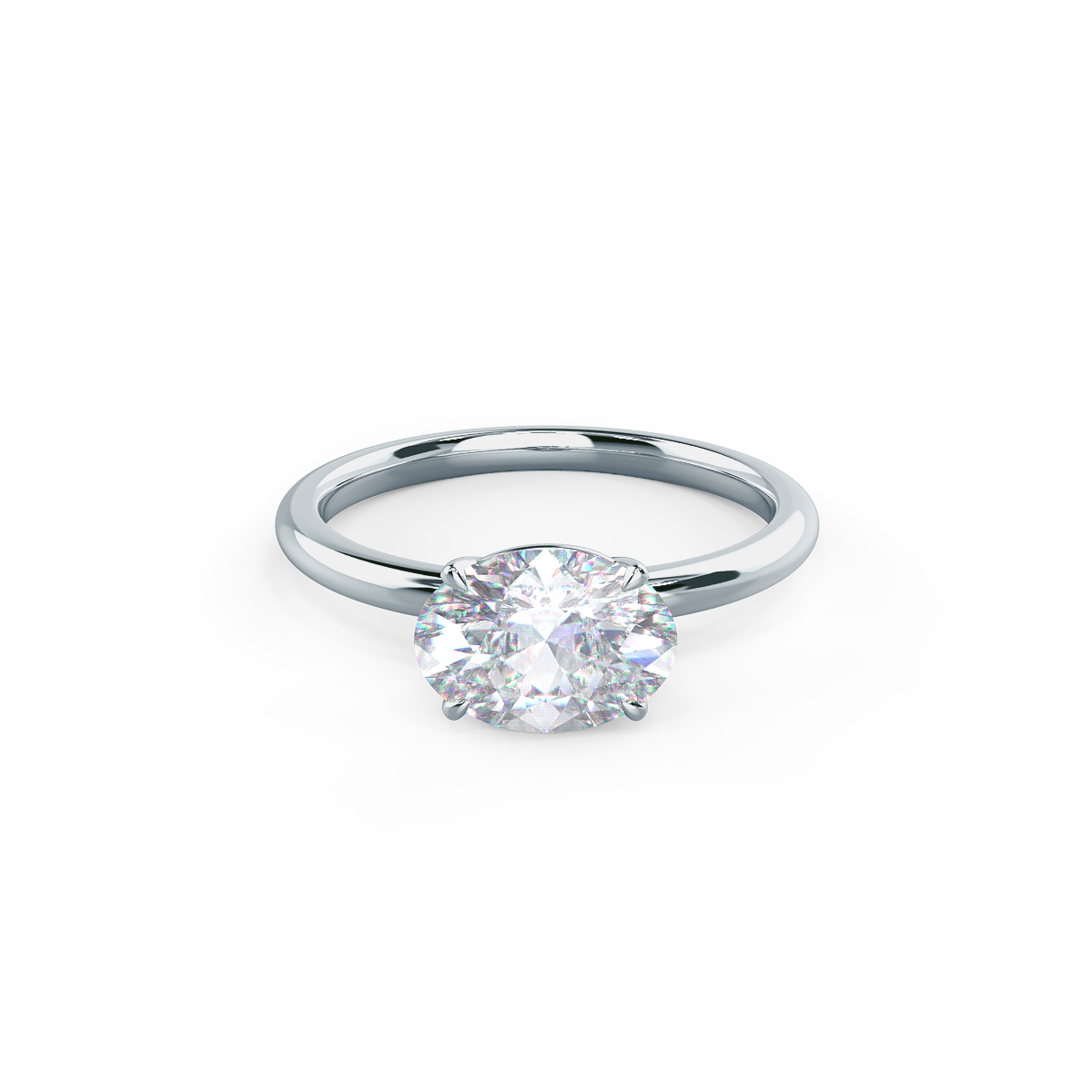 2.0ct East-West Oval Cut Moissanite Solitaire Engagement Ring