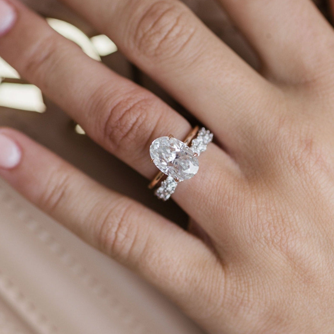 4.0CT Elongated Oval Moissanite Solitaire Diamond Engagement Ring
