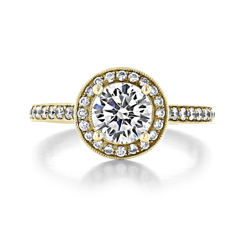 1.0CT Round Cut Channel Halo Moissanite Engagement Ring