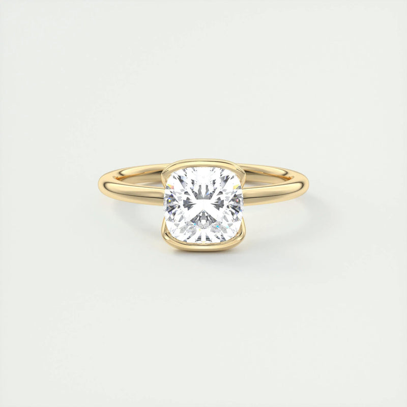 2.0 Ct Cushion East West Half Bezel Solitaire Moissanite Engagement Ring