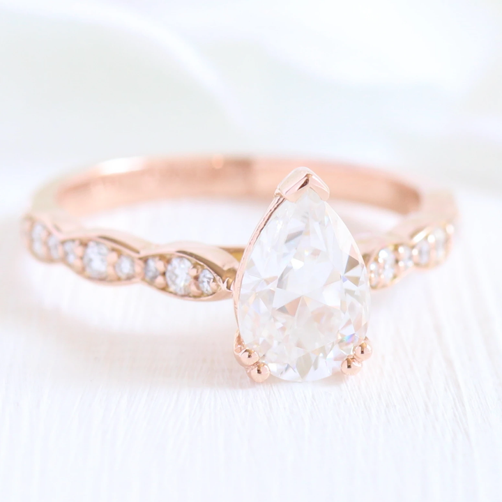 1.50CT Pear Cut Moissanite Solitaire Engagement Ring