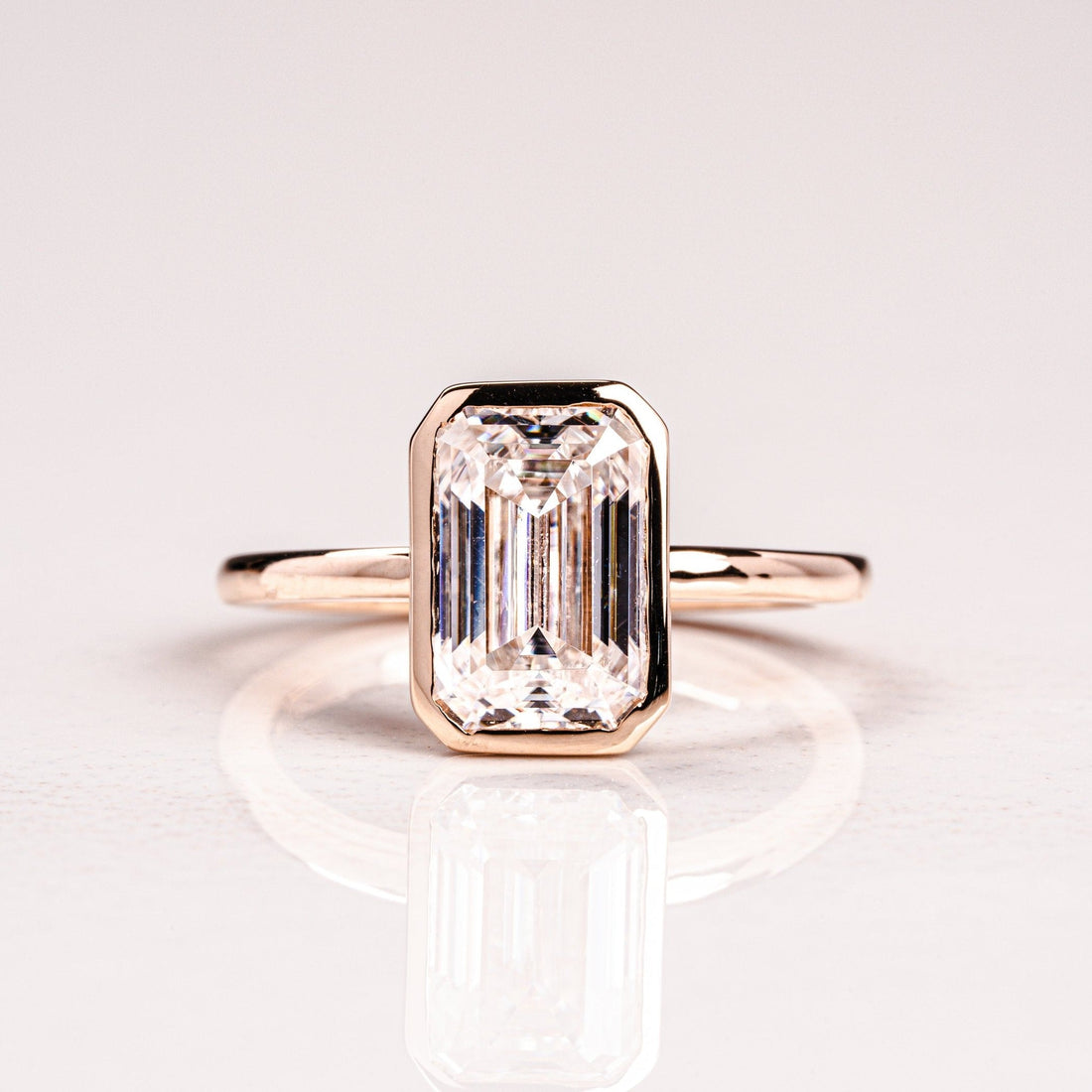 2.50CT Emerald Cut Diamond Moissanite Bezel Engagement Ring