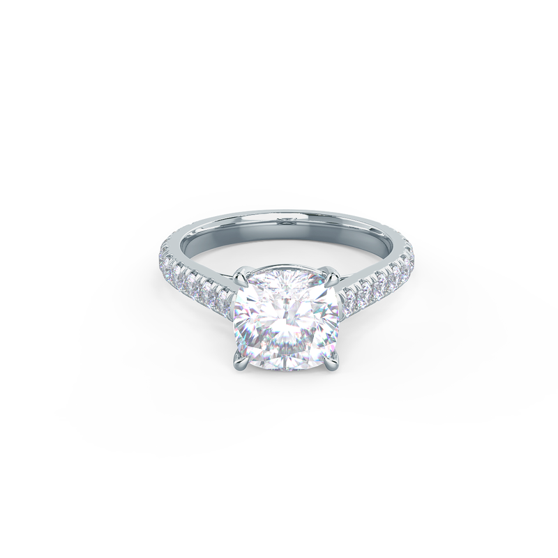 2.25CT Cushion Moissanite Solitaire Pave Setting Engagement Ring