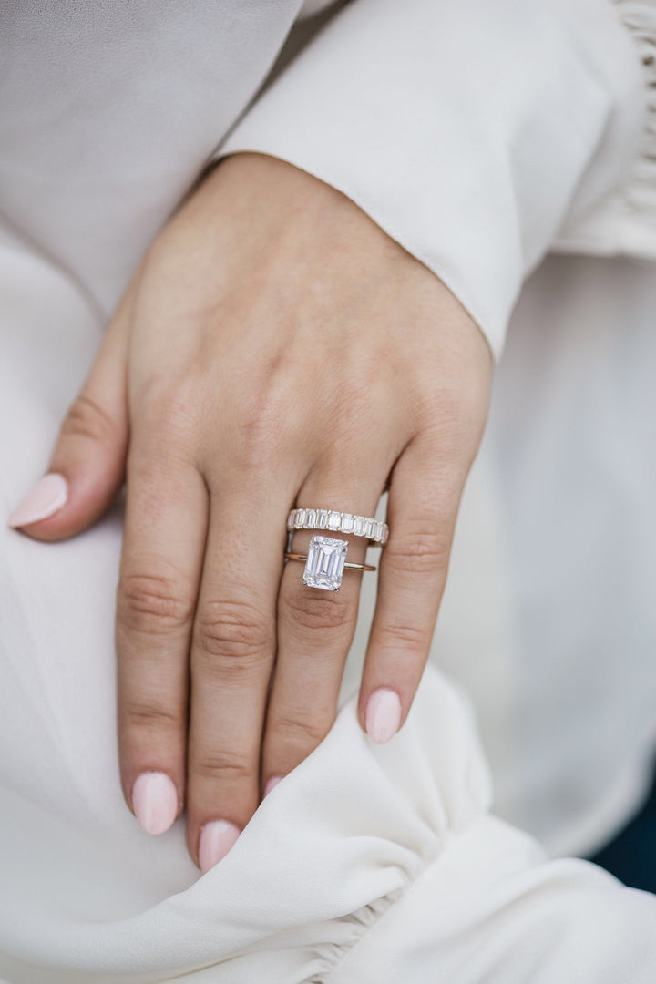 3.50CT Emerald Cut Moissanite Solitaire Hidden Halo Engagement Ring