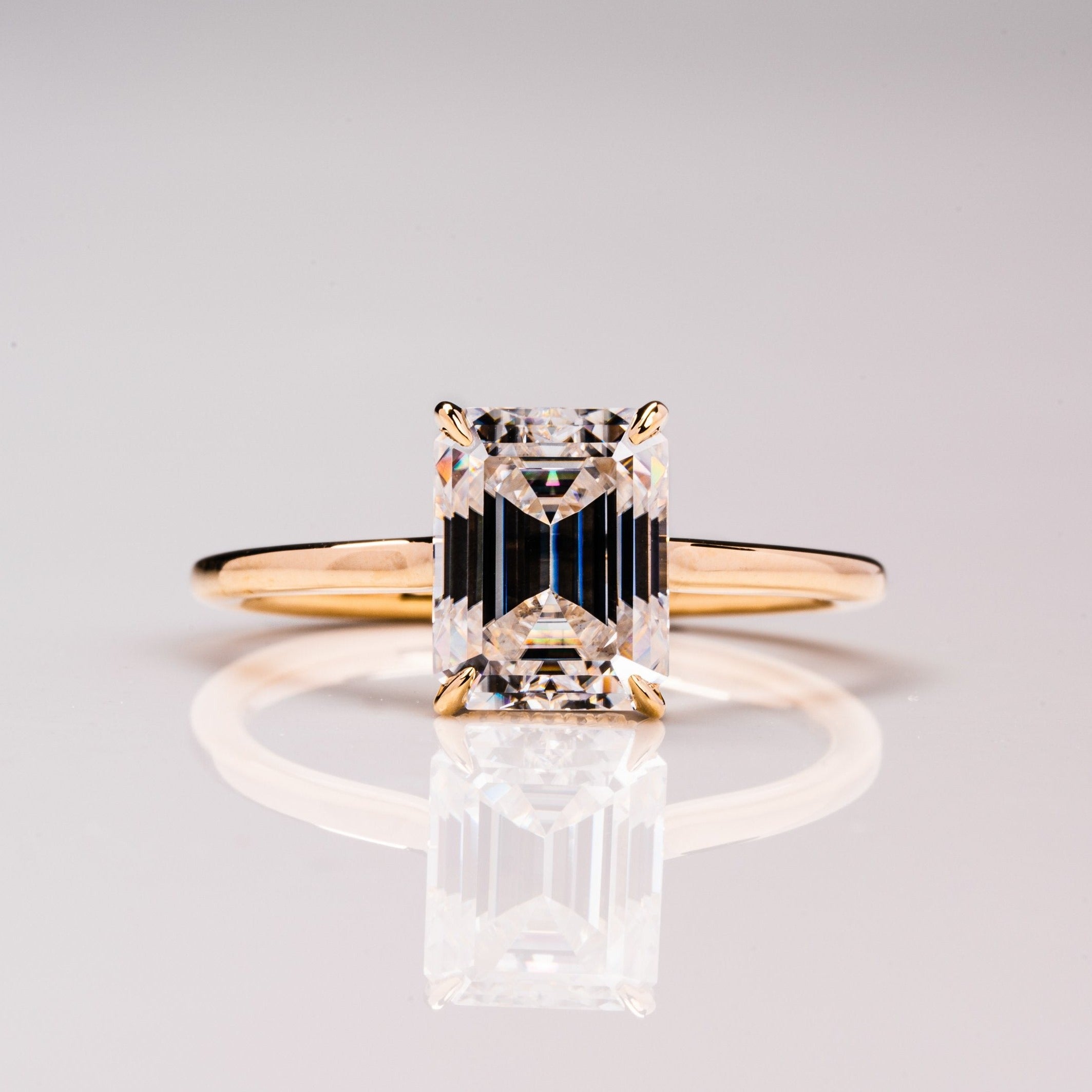 2.50CT Emerald Moissanite Solitaire Engagement Ring With Hidden Halo Setting