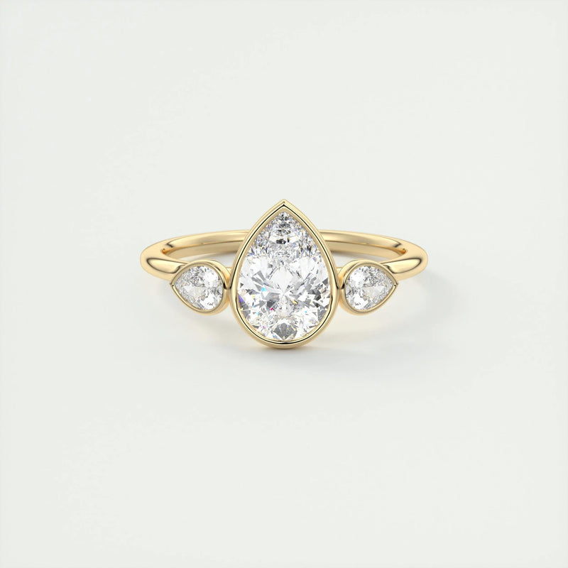 2.0 Ct Pear Bezel Three Stone Moissanite Diamond Engagement Ring