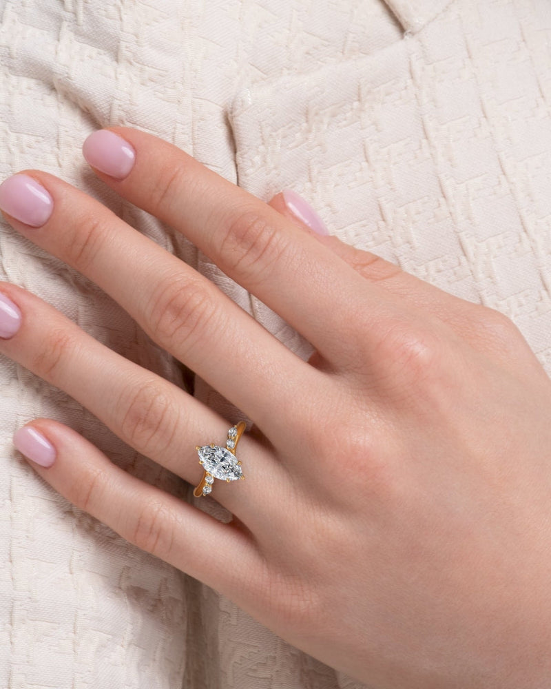 2.0 - 4.0 CT Marquise shaped CVD Diamond Cluster-Setting Engagement Ring