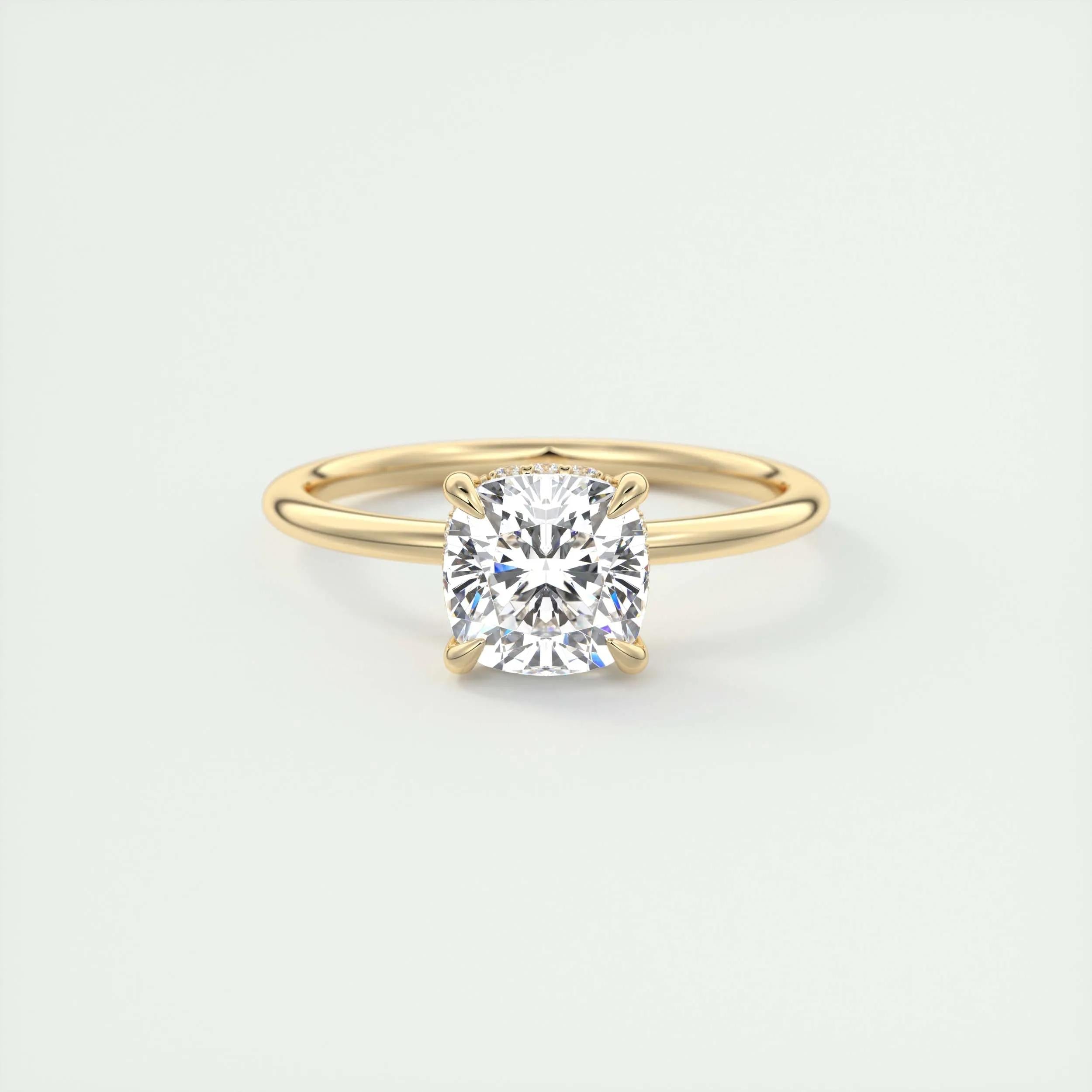 2.0 Ct Cushion Solitaire With Hidden Halo Moissanite Diamond Engagement Ring