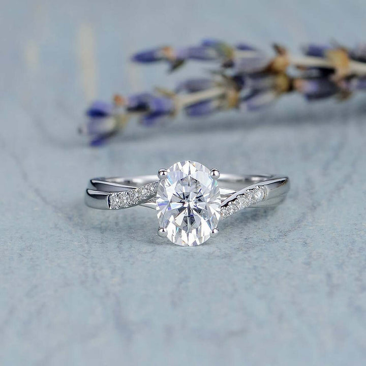 1.50CT Oval Cut Cross Over Pave Style Moissanite Engagement Ring