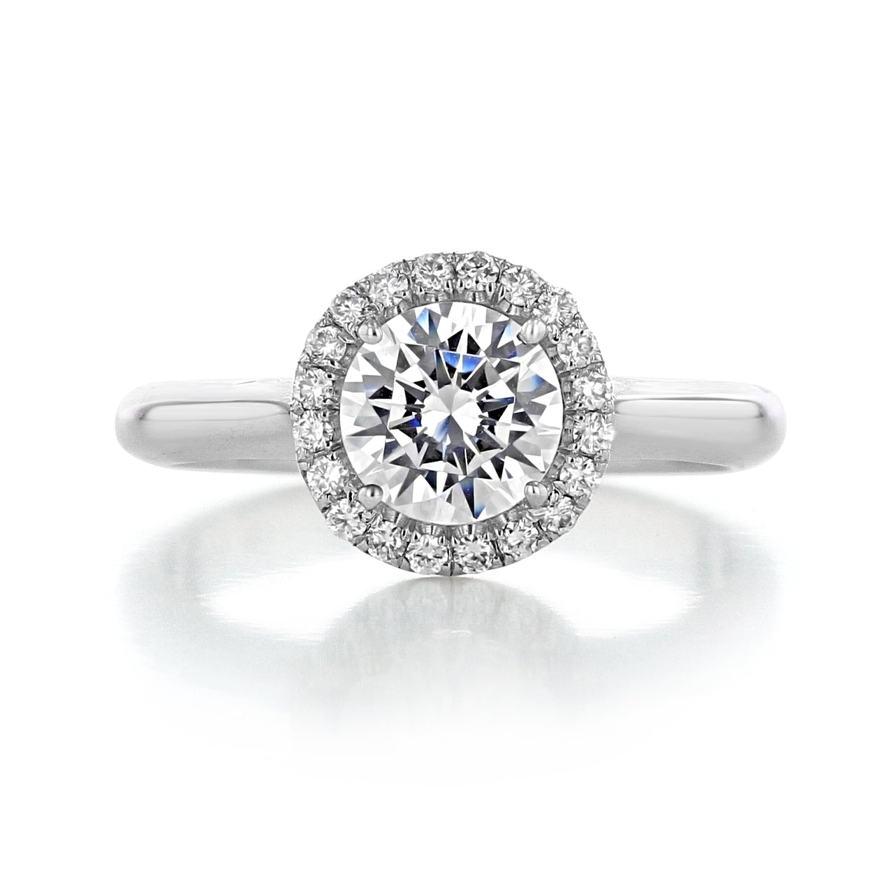 1.0CT Round Cut Thick Band Halo Style Moissanite Engagement Ring