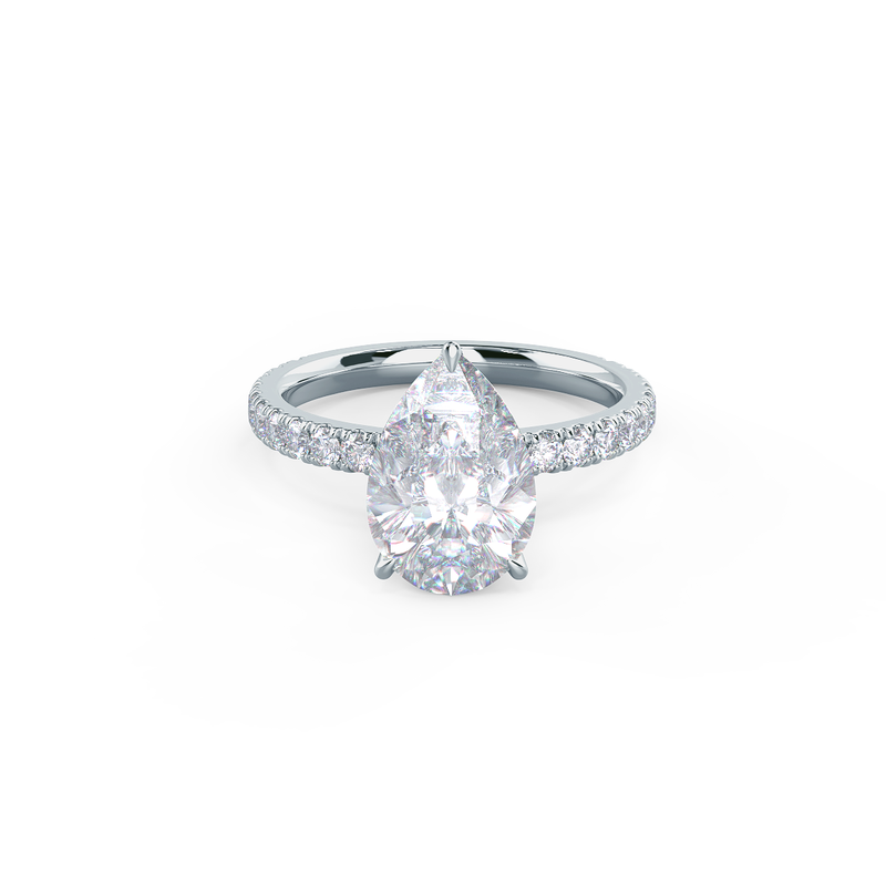 2.25CT Pear Moissanite Hidden Halo Pave Setting Engagement Ring