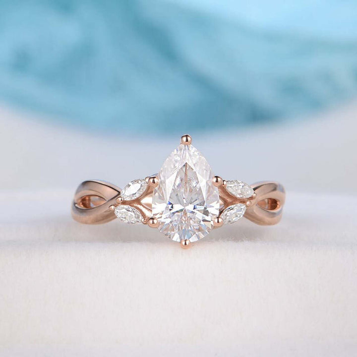 1.33CT Pear Cut Split Shank Moissanite Engagement Ring