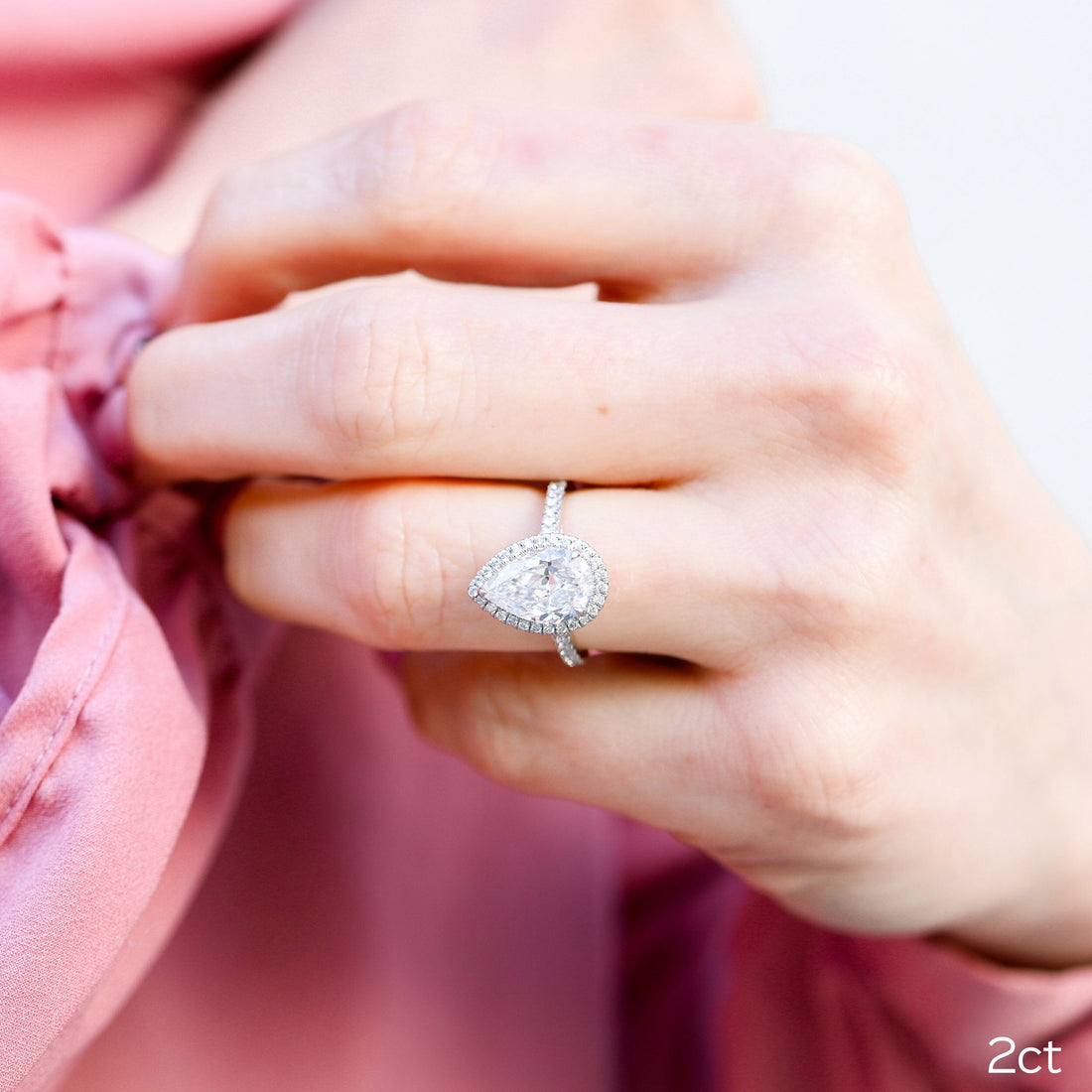 2.0CT Pear Cut Moissanite Halo Pave Setting Engagement Ring