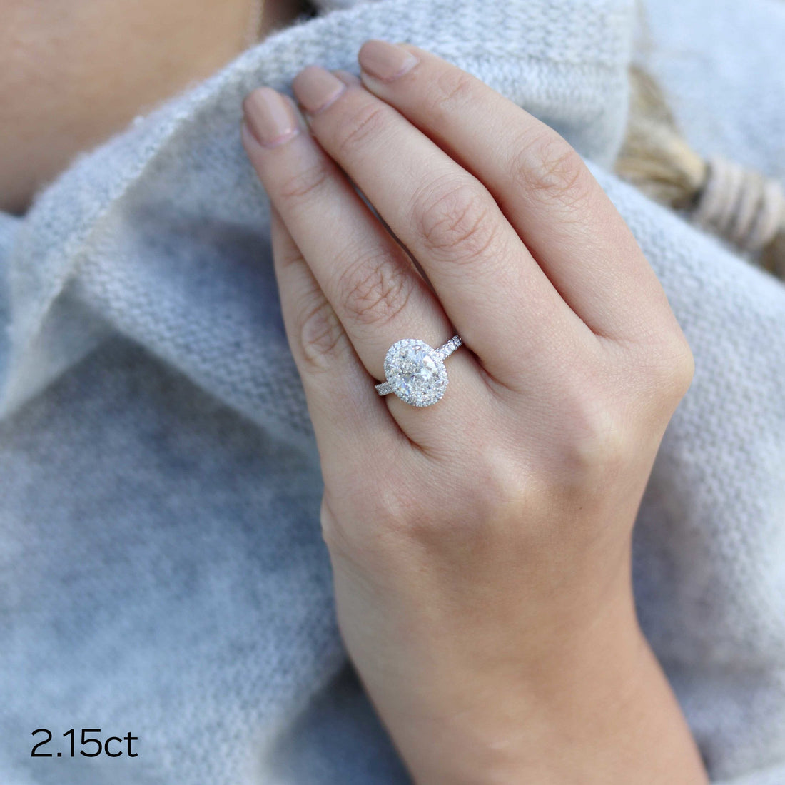 2.15CT Oval Moissanite Halo Pave Setting Diamond Engagement Ring