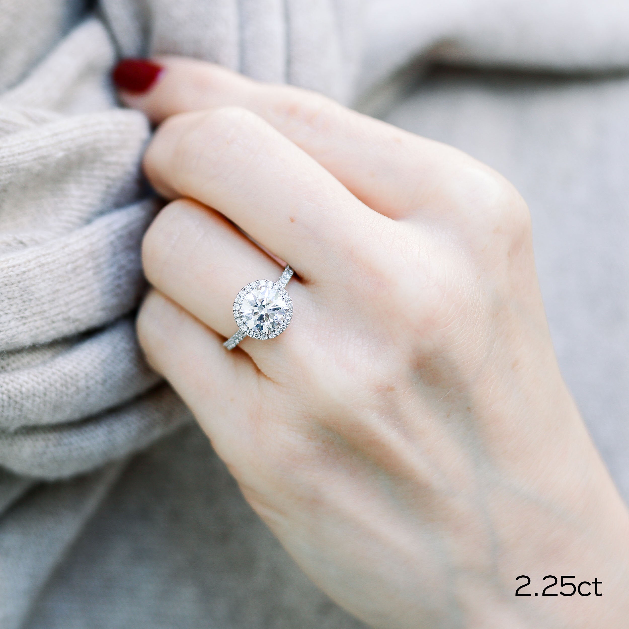 2.25CT Round Brilliant Cut Moissanite Halo Pave Setting Engagement Ring