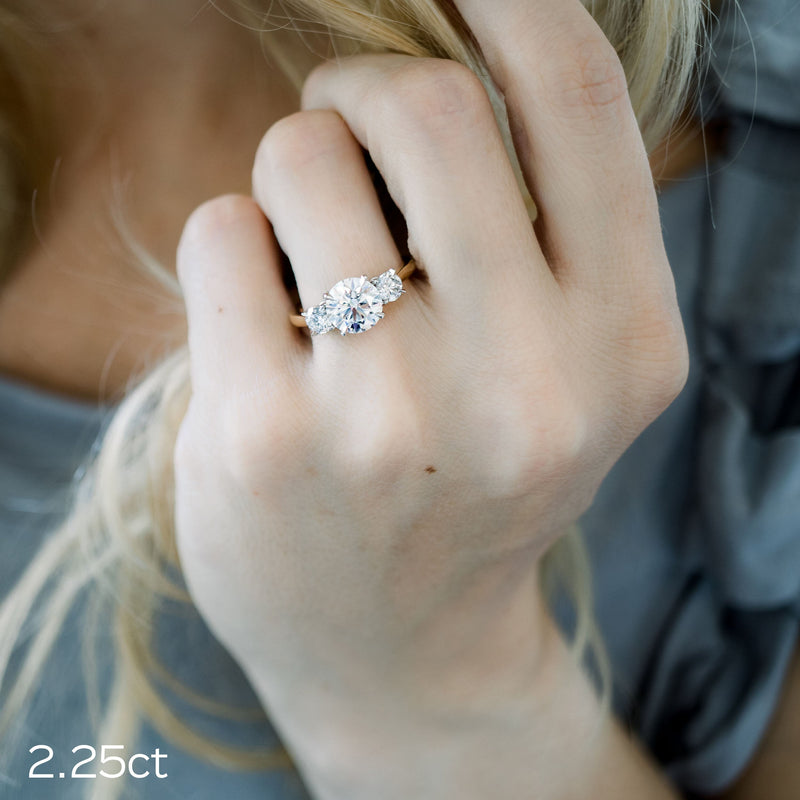 2.25CT Round Moissanite Three Stone Engagement Ring