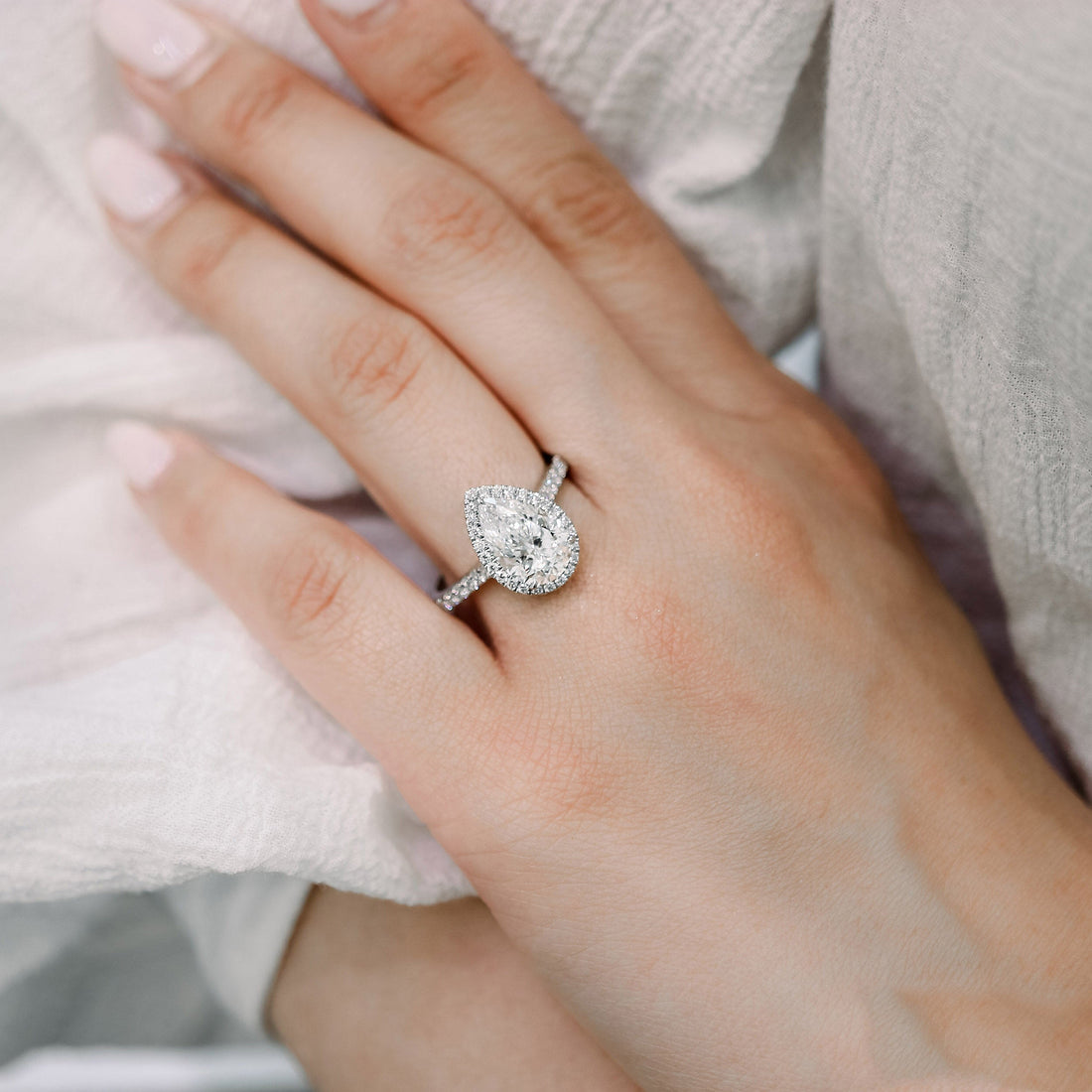 2.0CT Pear Cut Moissanite Halo Pave Setting Engagement Ring