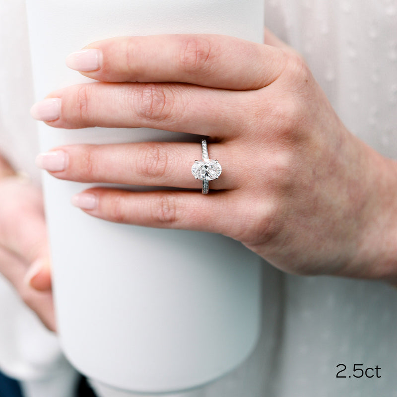 2.50CT Oval Moissanite Channel Pave Setting Engagement Ring