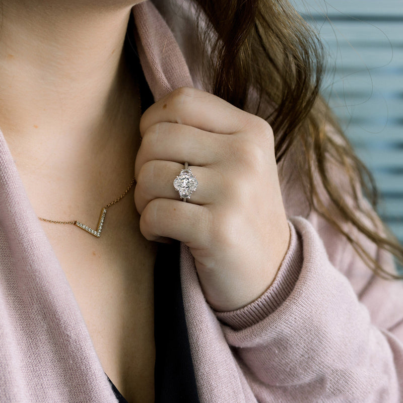 2.25CT Oval Cut Moissanite 3 Stones Engagement Ring